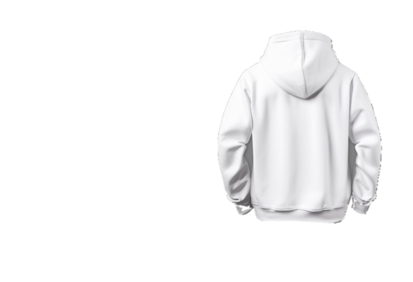 A white hoodie is shown on the back of it.