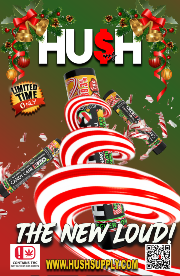 A poster of candy canes and christmas lights.